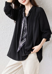 Casual Black Oversized Scarf Cotton Blouse Top Fall
