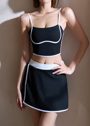 Casual Black Patchwork High Waist Sports Bra And Skirts Set Suit