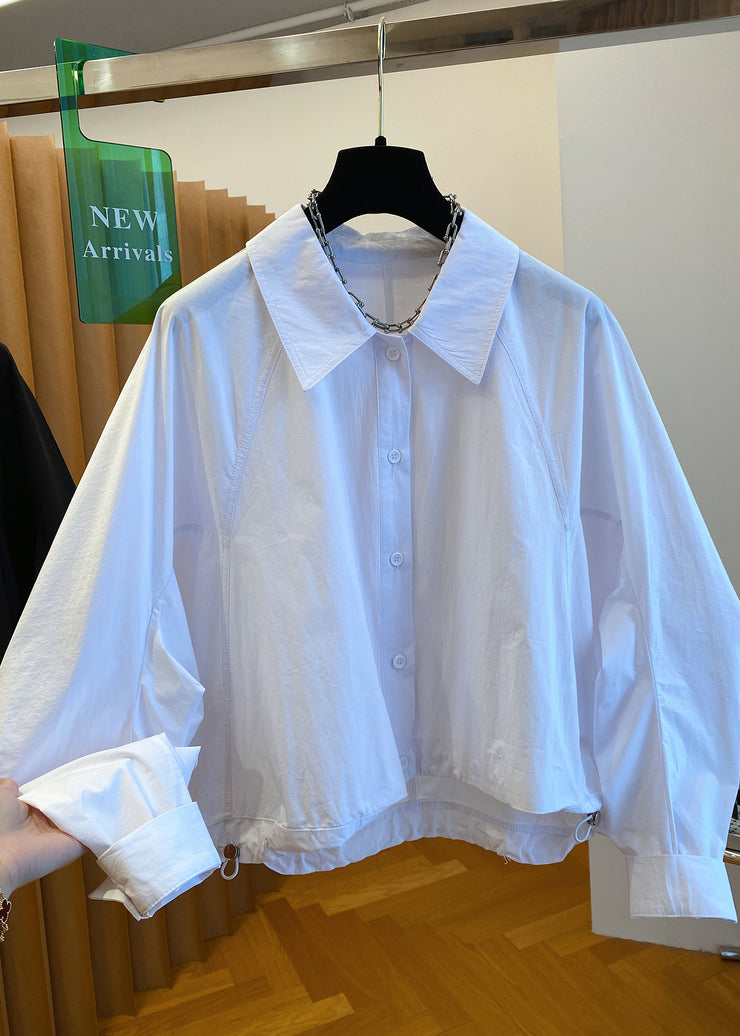 Casual Black Peter Pan Collar Button Cotton Shirts Fall
