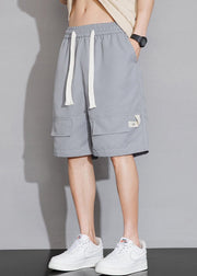Casual Black Pockets Elastic Waist Cotton Mens Shorts Summer