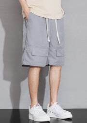 Casual Black Pockets Elastic Waist Cotton Mens Shorts Summer