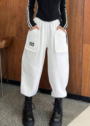 Casual Black Pockets High Waist Cotton Crop Pants Fall