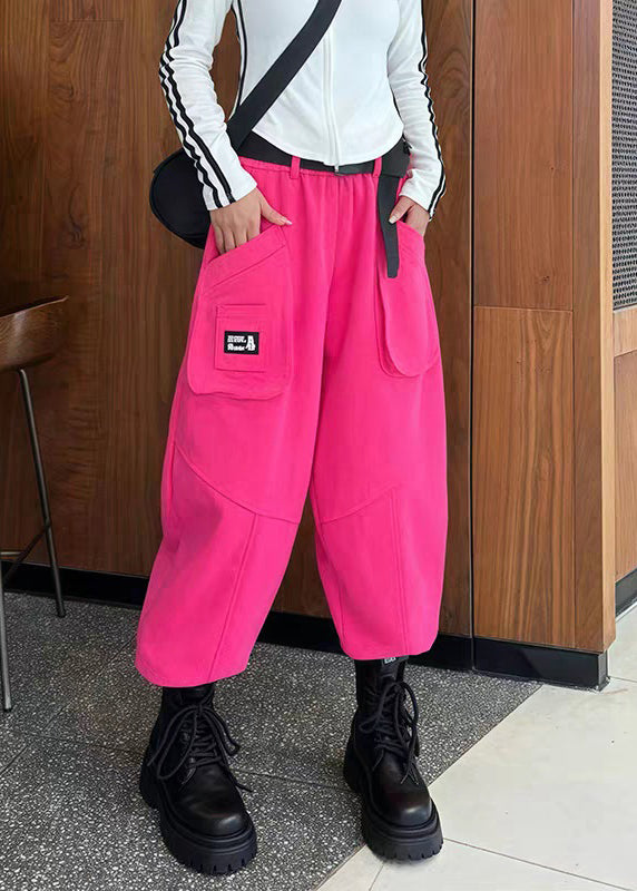 Casual Black Pockets High Waist Cotton Crop Pants Fall