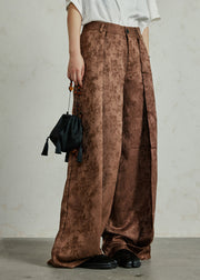 Casual Black Pockets Print High Waist Silk Pants