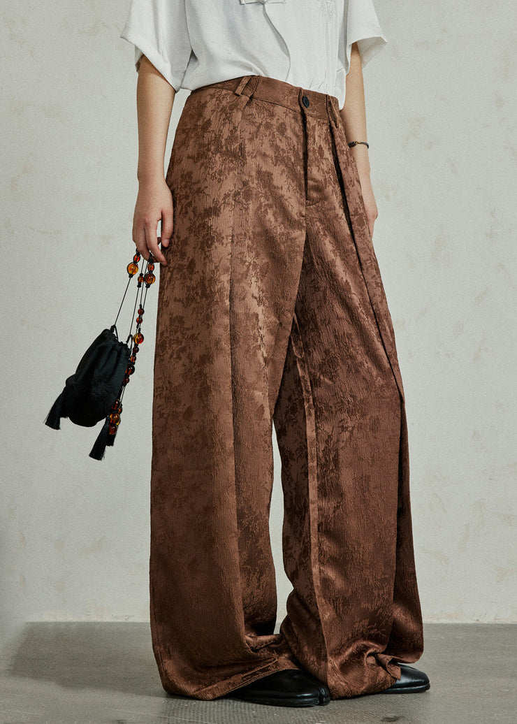 Casual Black Pockets Print High Waist Silk Pants
