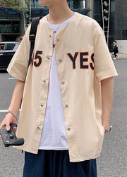 Casual Black Print Button Cotton Men Shirts Summer