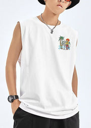 Casual Black Print Cozy Cotton Graphic Tees Men Sleeveless