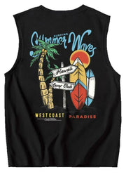 Casual Black Print Cozy Cotton Graphic Tees Men Sleeveless