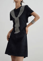Casual Black Print Hollow Out Cotton T Shirt Dresses Summer