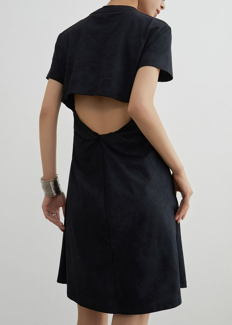 Casual Black Print Hollow Out Cotton T Shirt Dresses Summer