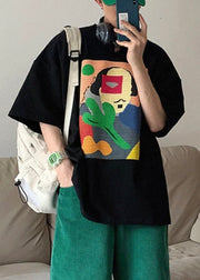 Casual Black Print Oversized Cotton Mens T Shirts Summer