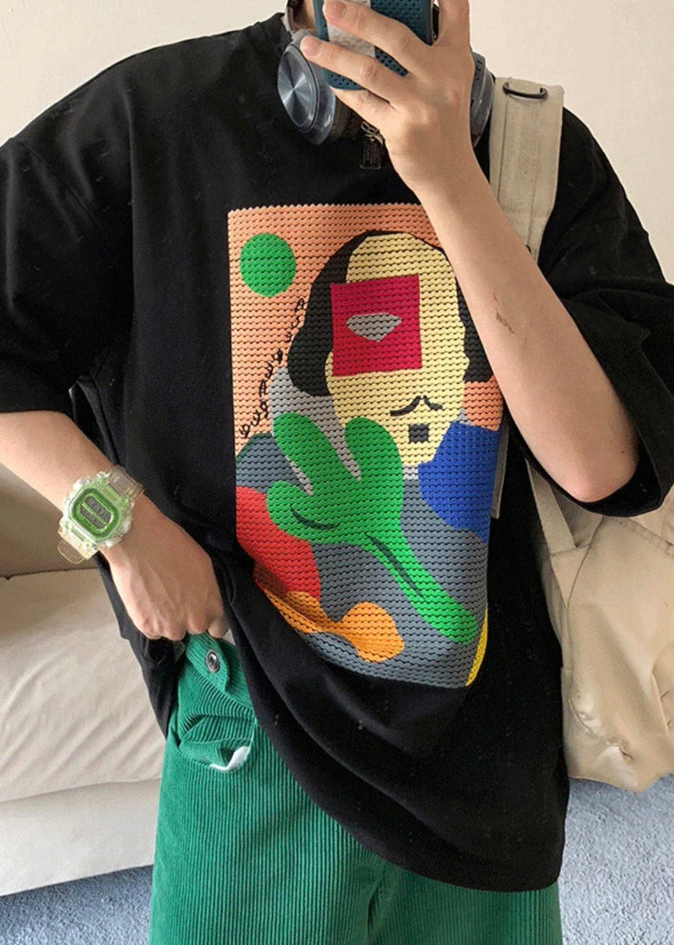 Casual Black Print Oversized Cotton Mens T Shirts Summer