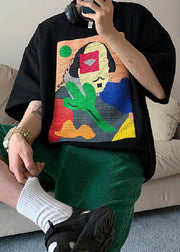 Casual Black Print Oversized Cotton Mens T Shirts Summer