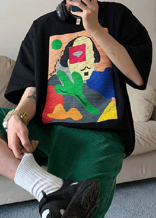 Casual Black Print Oversized Cotton Mens T Shirts Summer