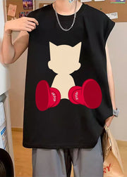 Casual Black Print Oversized Cotton Tank Men Sleeveless