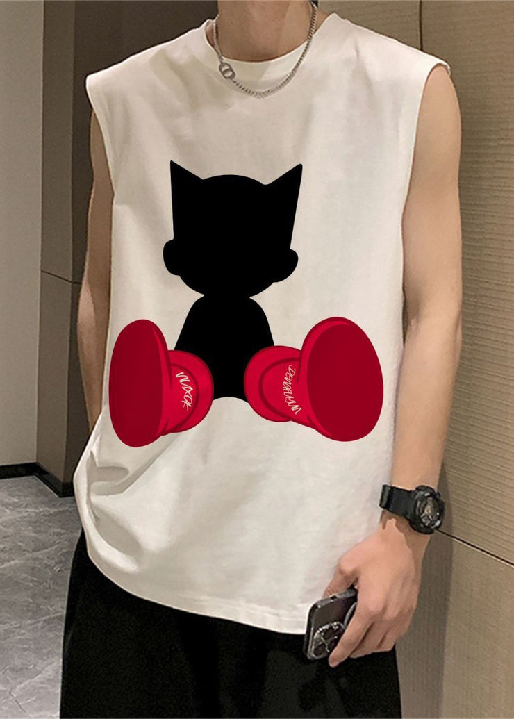 Casual Black Print Oversized Cotton Tank Men Sleeveless