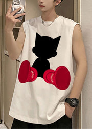 Casual Black Print Oversized Cotton Tank Men Sleeveless