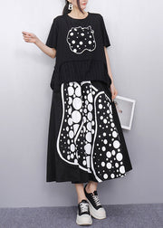 Casual Black Print Patchwork Cotton Two Pieces Set Summer