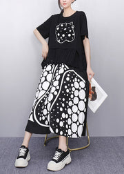 Casual Black Print Patchwork Cotton Two Pieces Set Summer