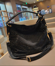 Casual Black Rhinestone Solid Durable Faux Leather Womens Shoulder Bags