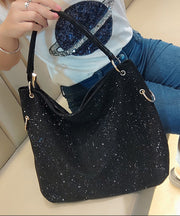 Casual Black Rhinestone Solid Durable Faux Leather Womens Shoulder Bags