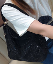 Casual Black Rhinestone Solid Durable Faux Leather Womens Shoulder Bags