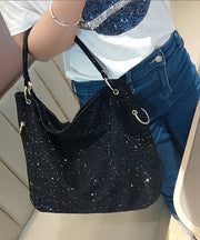 Casual Black Rhinestone Solid Durable Faux Leather Womens Shoulder Bags