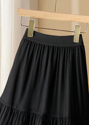 Casual Black Ruffled Elastic Waist Tulle Long Cake Skirts