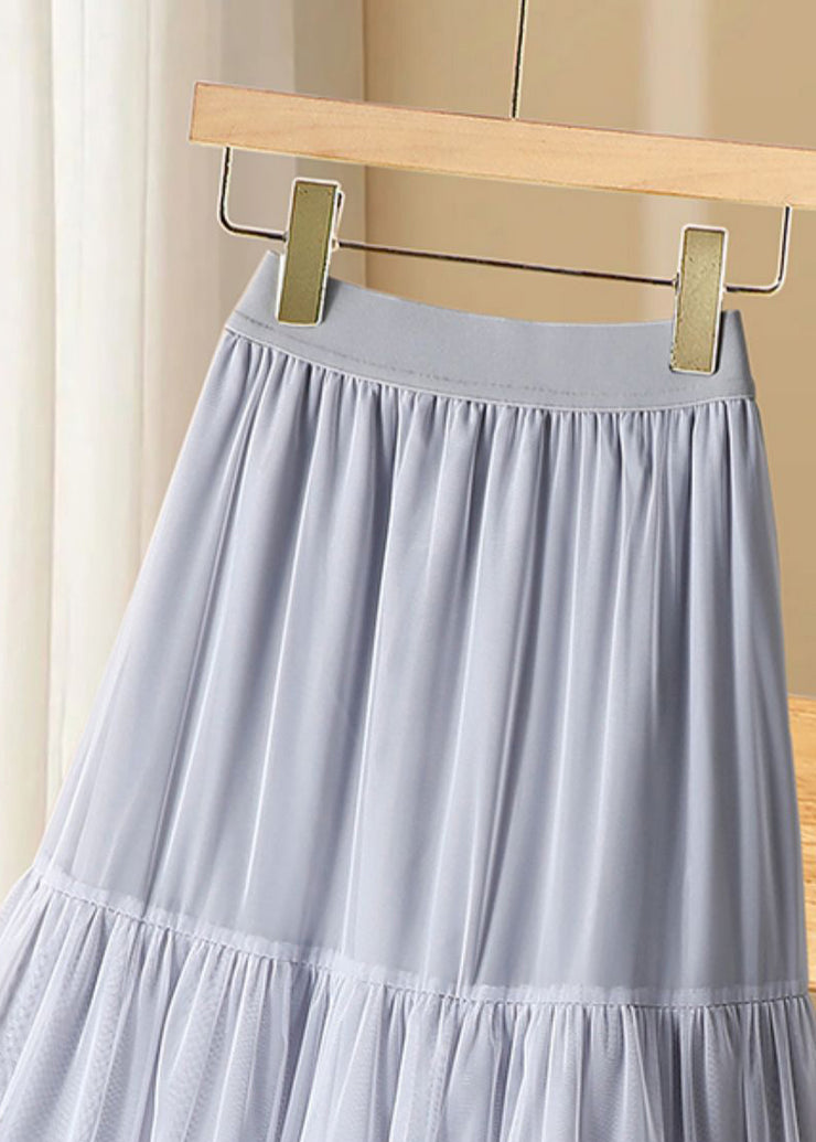 Casual Black Ruffled Elastic Waist Tulle Long Cake Skirts