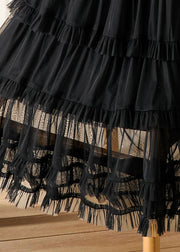 Casual Black Ruffled Elastic Waist Tulle Long Cake Skirts