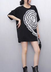 Casual Black Ruffled Patchwork Tulle Long Tops Summer