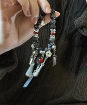 Casual Black Sterling Silver Agate Tassel Charm Bracelet