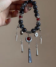 Casual Black Sterling Silver Agate Tassel Charm Bracelet