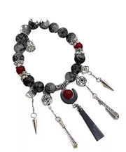 Casual Black Sterling Silver Agate Tassel Charm Bracelet