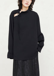Casual Black Tie Lace Shirts Lantern Sleeve