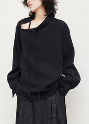 Casual Black Tie Lace Shirts Lantern Sleeve