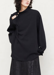 Casual Black Tie Lace Shirts Lantern Sleeve