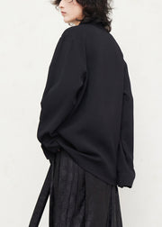 Casual Black Tie Lace Shirts Lantern Sleeve