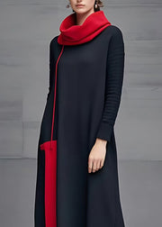 Casual Black Turtleneck Long Dresses Long Sleeve