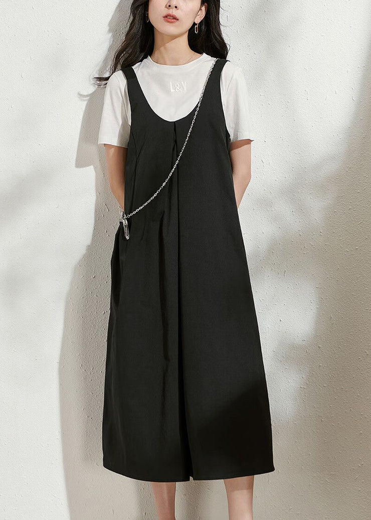 Casual Black U Neck Patchwork Long Dress Summer
