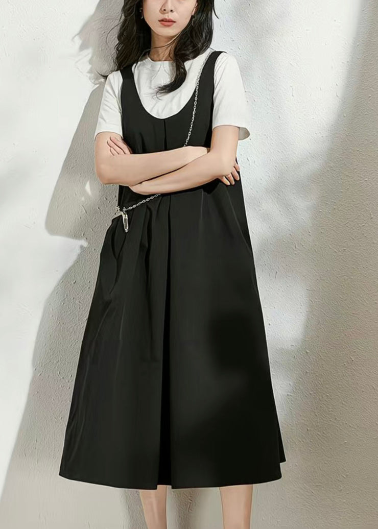 Casual Black U Neck Patchwork Long Dress Summer