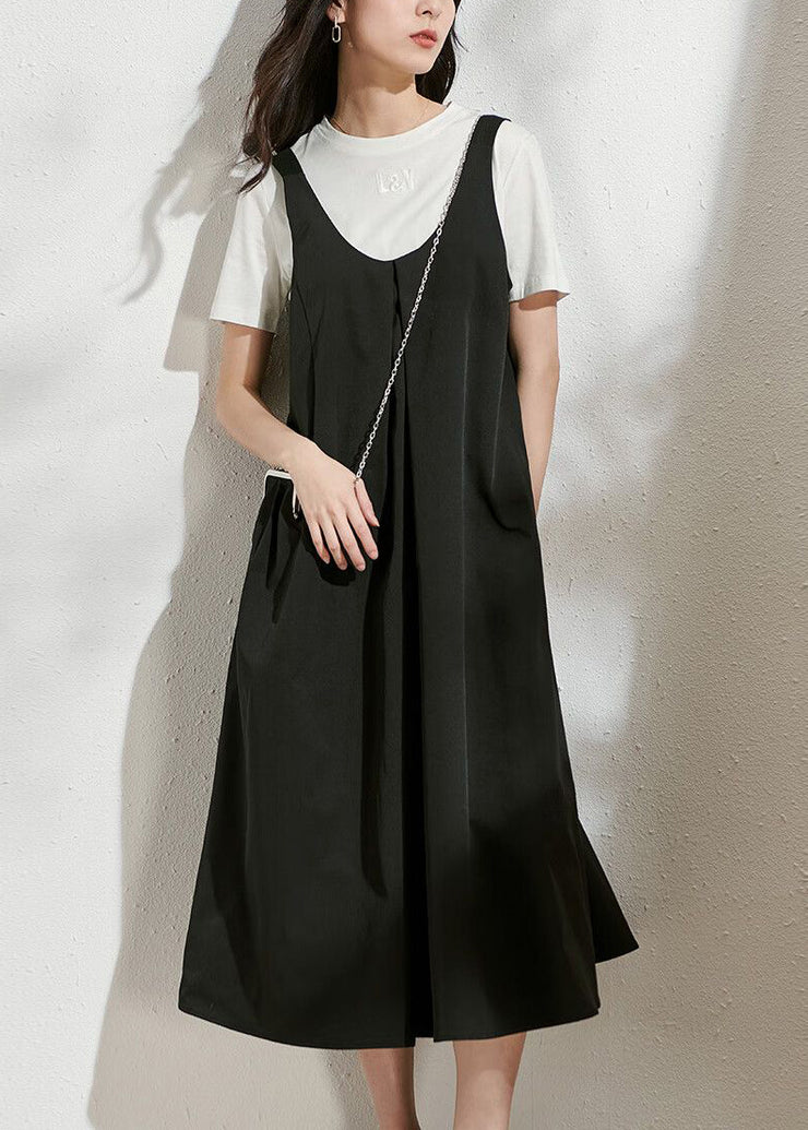 Casual Black U Neck Patchwork Long Dress Summer