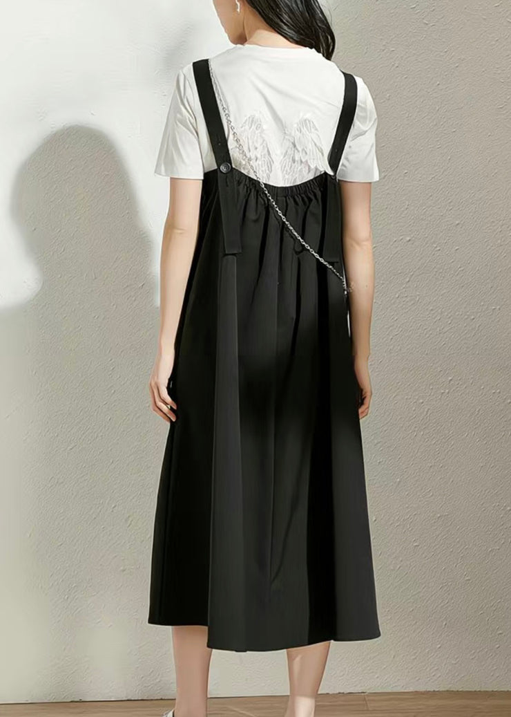 Casual Black U Neck Patchwork Long Dress Summer