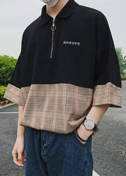 Casual Black Zip Up Patchwork Cotton Polo Shirts Men Apparel Summer