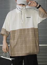 Casual Black Zip Up Patchwork Cotton Polo Shirts Men Apparel Summer