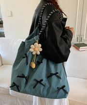 Casual Blue Bow Large Capacity Canvas Shoulder Bag