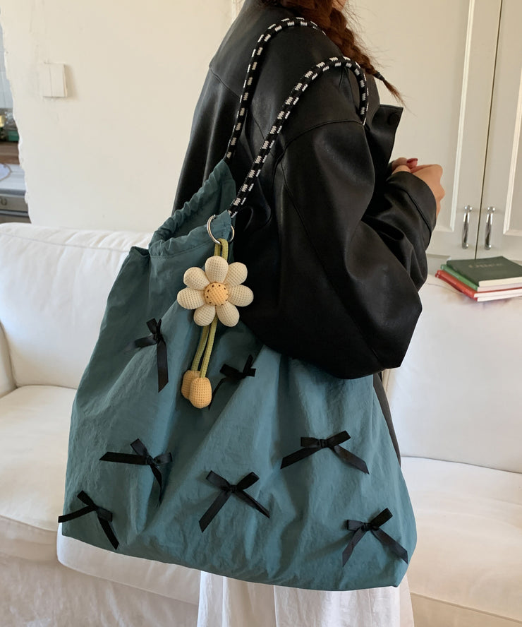 Casual Blue Bow Large Capacity Canvas Shoulder Bag