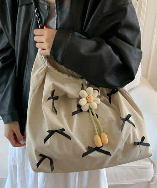 Casual Blue Bow Large Capacity Canvas Shoulder Bag