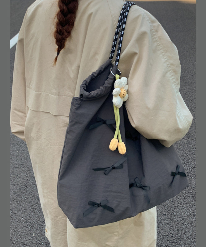 Casual Blue Bow Large Capacity Canvas Shoulder Bag