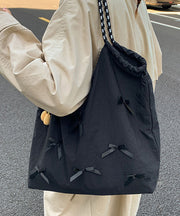 Casual Blue Bow Large Capacity Canvas Shoulder Bag